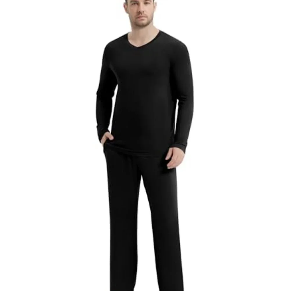Men's Viscose Bamboo Pajama Set Long Sleeve V-Neck Comfy Sleepwear